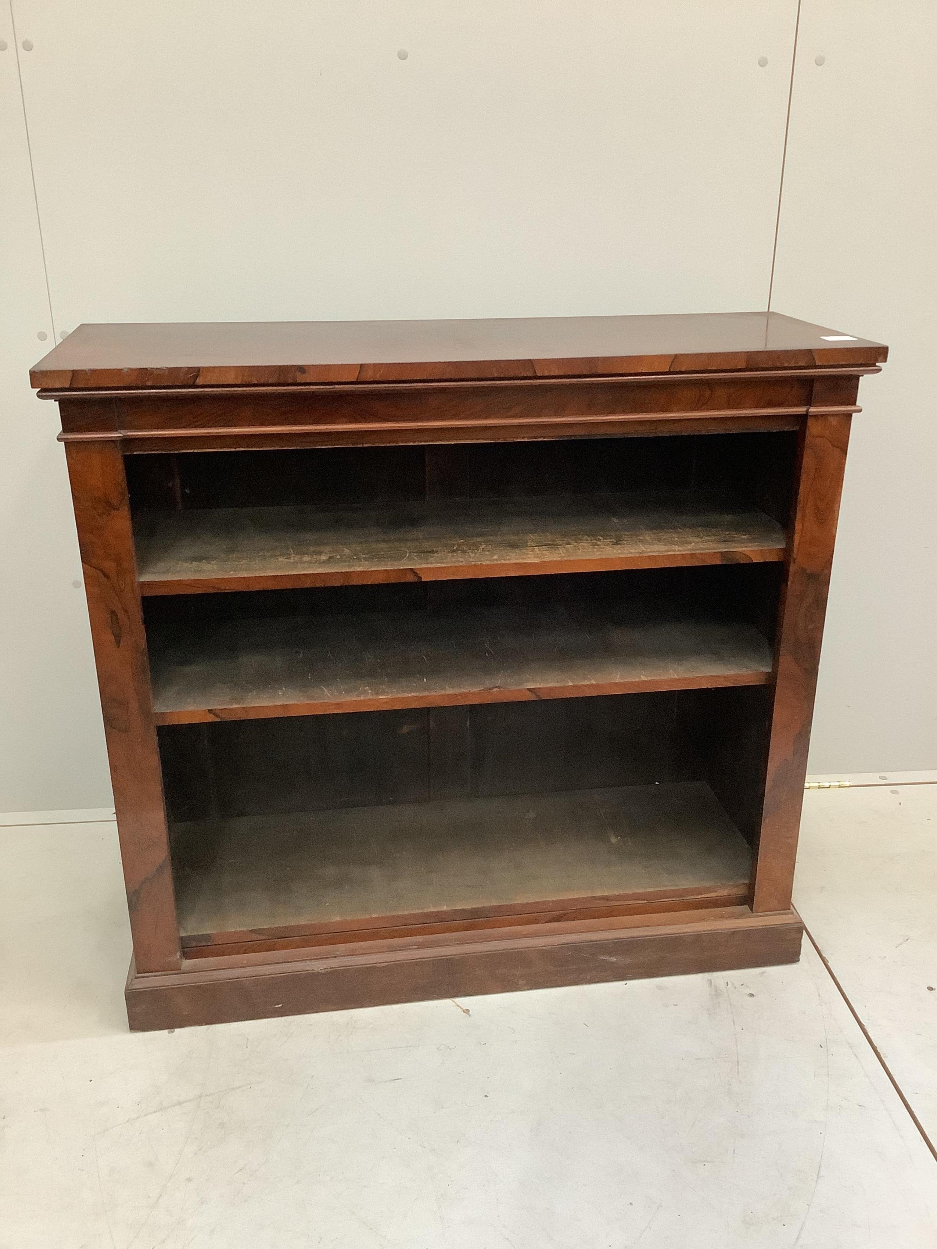 A Victorian rosewood open bookcase, width 104cm, depth 37cm, height 97cm